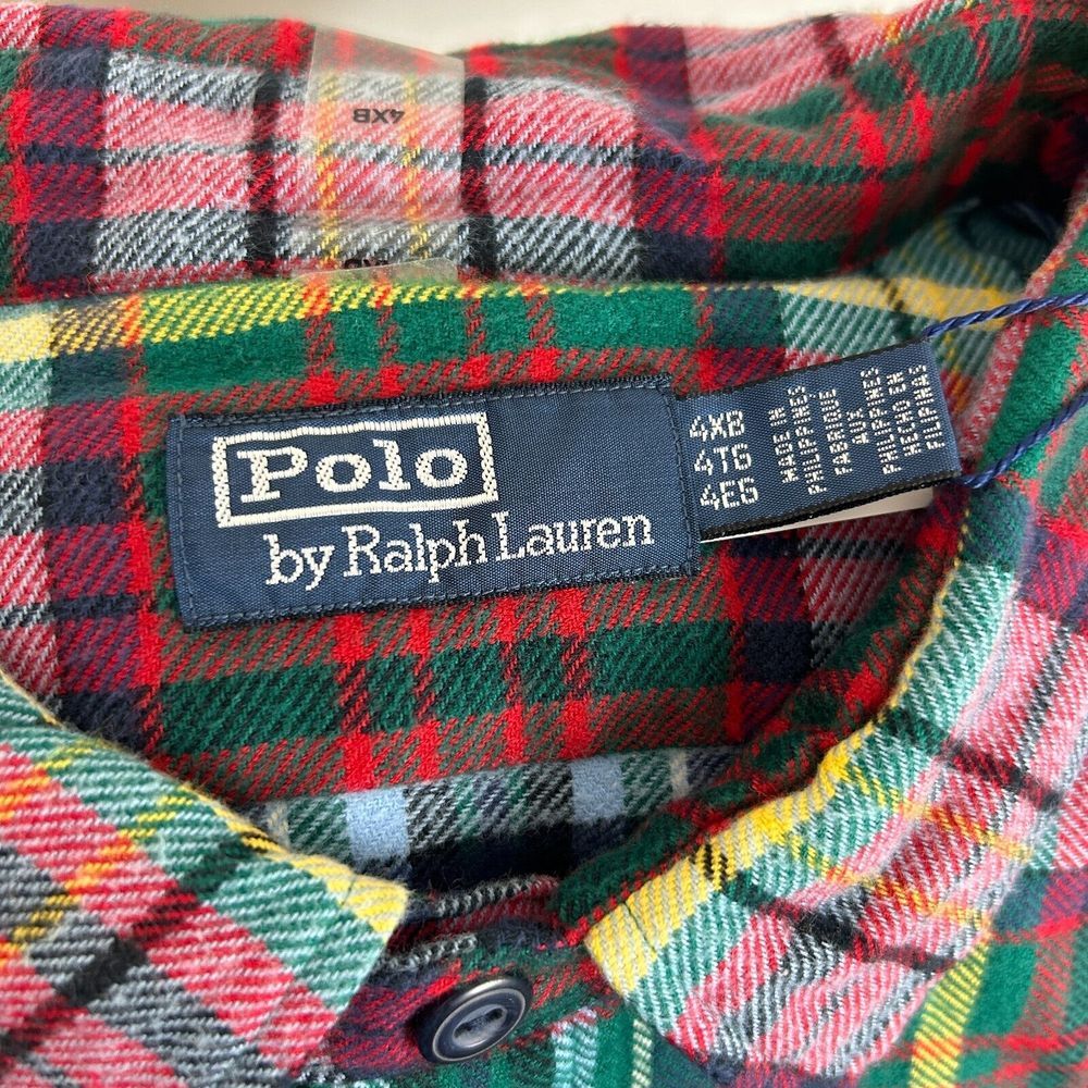 NEW Polo Ralph Lauren Mens 4XB BIG‎ FLANNEL Plaid Chest Pocket Mid-weight Green - Picture 3 of 7